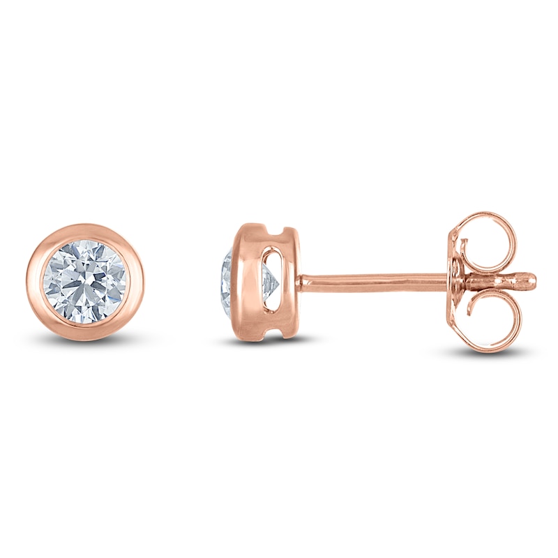 Main Image 1 of Certified Round-Cut Diamond Bezel-Set Solitaire Stud Earrings 1/2 ct tw 14K Rose Gold (I1/I)