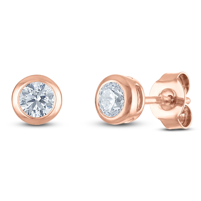 Main Image 2 of Certified Round-Cut Diamond Bezel-Set Solitaire Stud Earrings 1/2 ct tw 14K Rose Gold (I1/I)