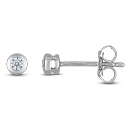 Certified Round-Cut Diamond Bezel-Set Solitaire Stud Earrings 1/10 ct tw 14K White Gold (I1/I)