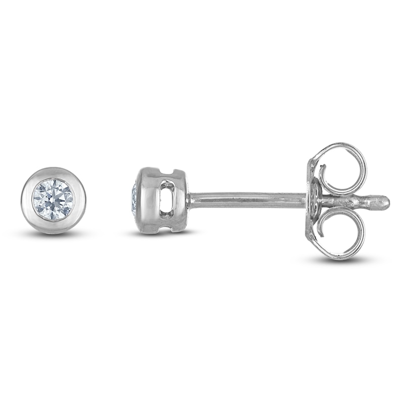 Main Image 1 of Certified Round-Cut Diamond Bezel-Set Solitaire Stud Earrings 1/10 ct tw 14K White Gold (I1/I)