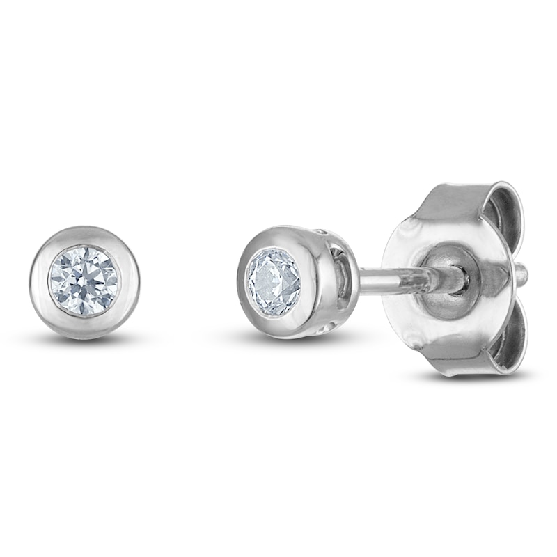 Main Image 2 of Certified Round-Cut Diamond Bezel-Set Solitaire Stud Earrings 1/10 ct tw 14K White Gold (I1/I)