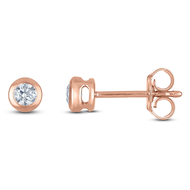 Main Image 1 of Certified Round-Cut Diamond Bezel-Set Solitaire Stud Earrings 1/4 ct tw 14K Rose Gold (I1/I)
