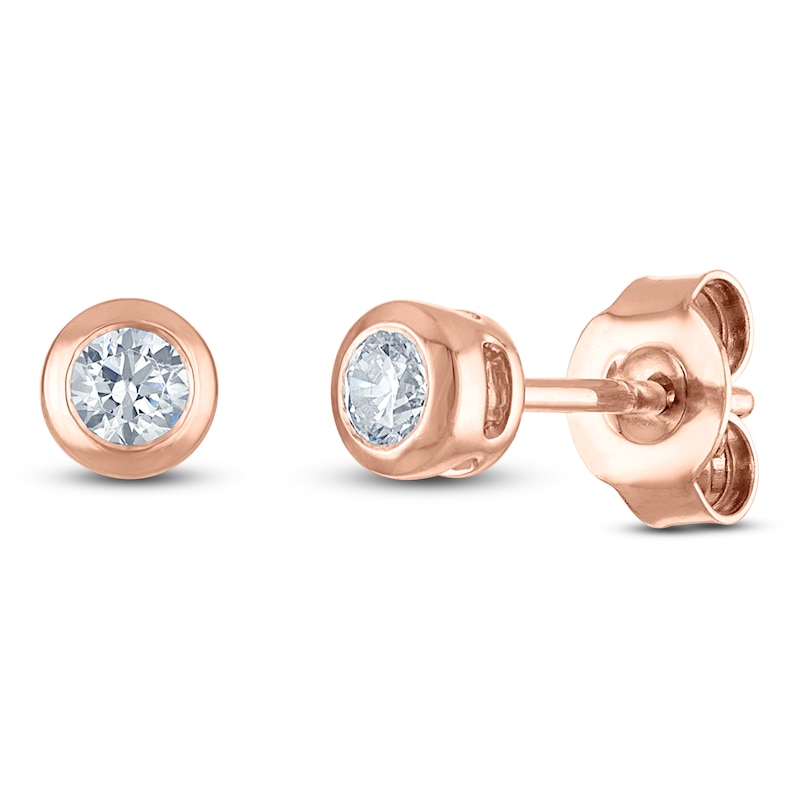 Main Image 2 of Certified Round-Cut Diamond Bezel-Set Solitaire Stud Earrings 1/4 ct tw 14K Rose Gold (I1/I)