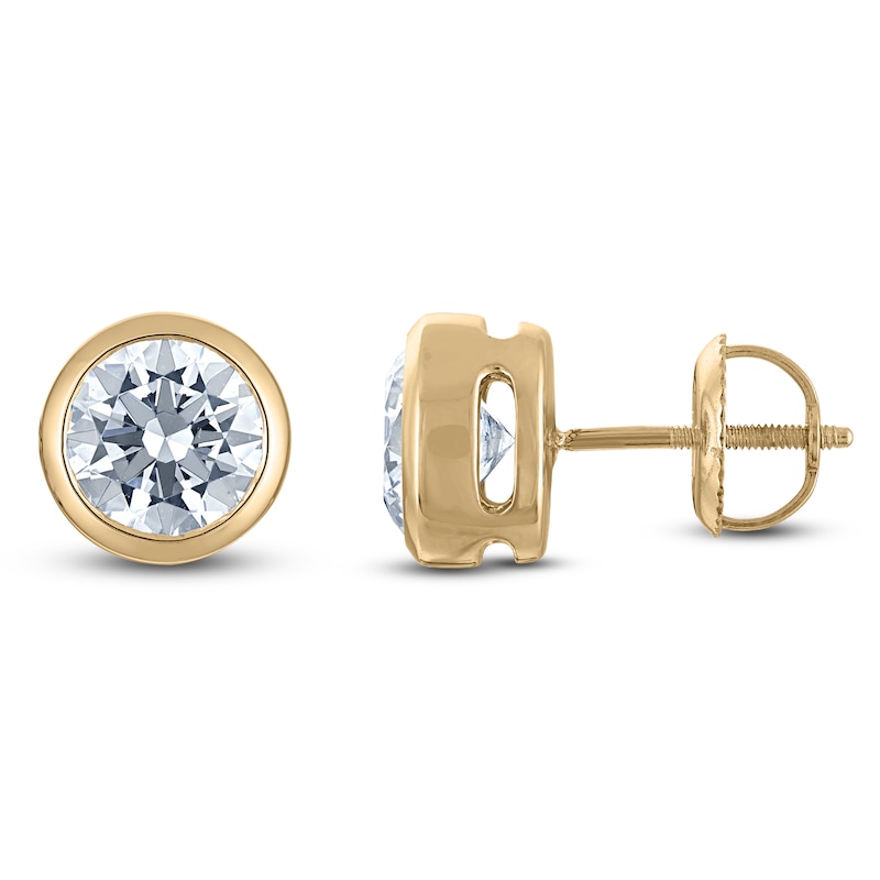 Main Image 1 of Certified Round-Cut Diamond Bezel-Set Solitaire Stud Earrings 1-1/2 ct tw 14K Yellow Gold (I1/I)