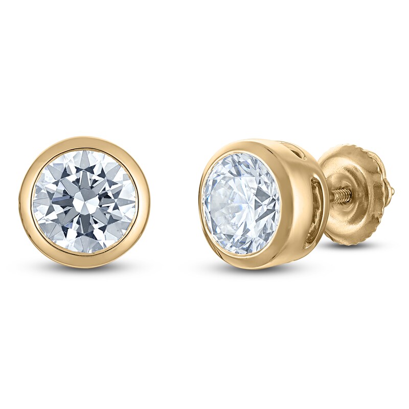 Main Image 2 of Certified Round-Cut Diamond Bezel-Set Solitaire Stud Earrings 1-1/2 ct tw 14K Yellow Gold (I1/I)