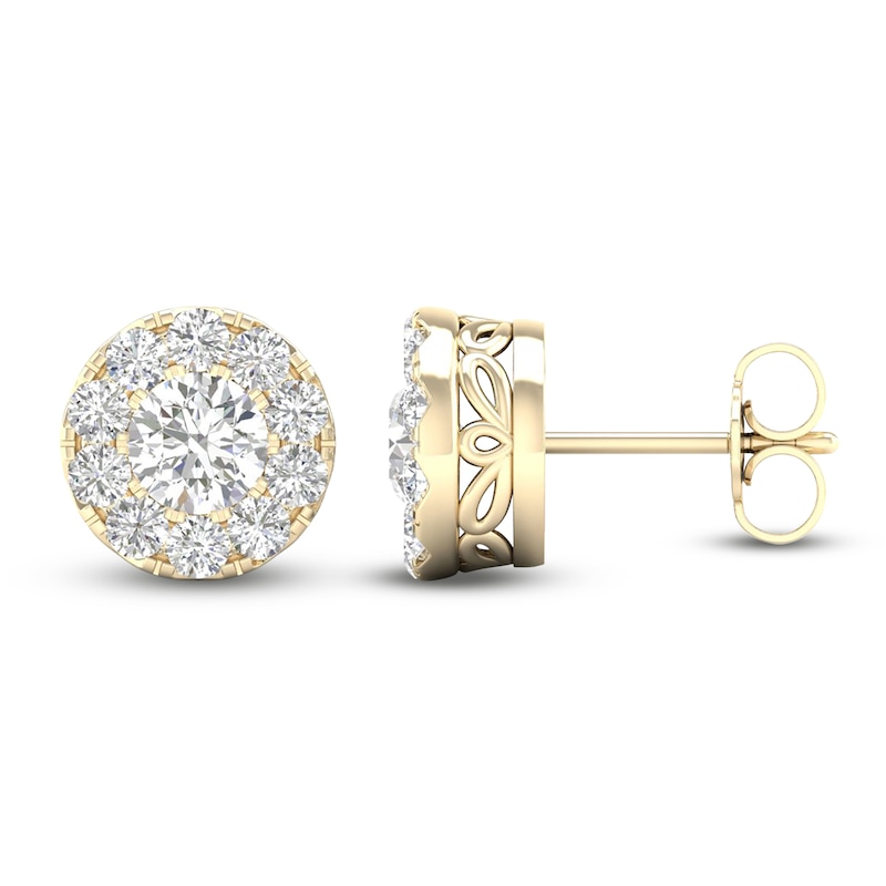 Main Image 1 of Lab-Grown Diamond Halo Stud Earrings 1-1/2 ct tw 14K Yellow Gold