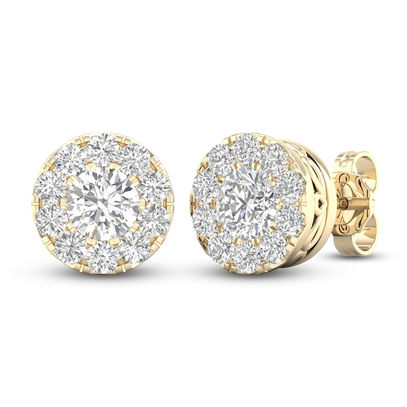 Main Image 2 of Lab-Grown Diamond Halo Stud Earrings 1-1/2 ct tw 14K Yellow Gold