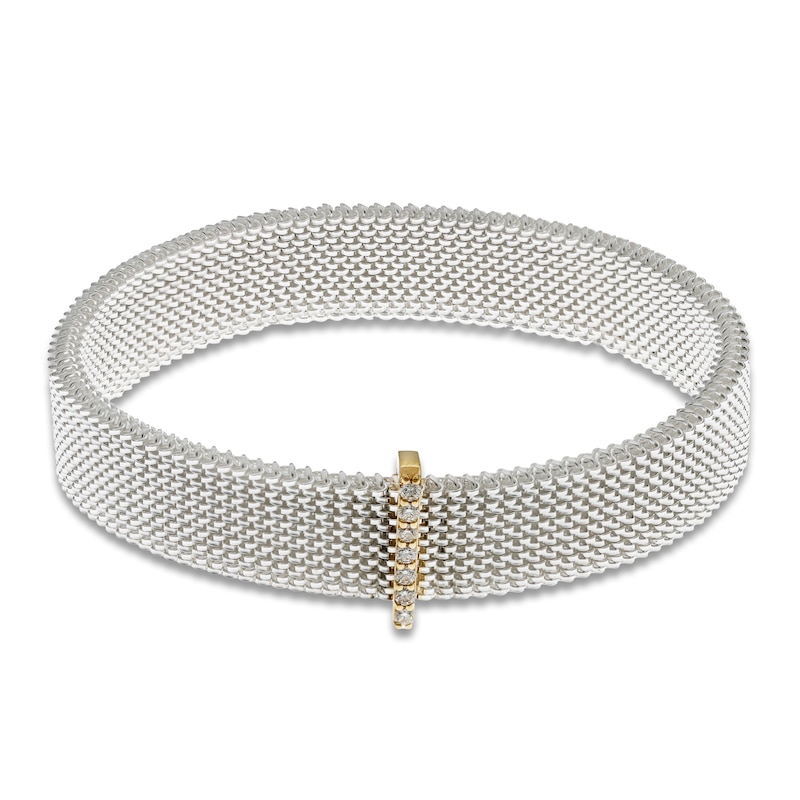 Main Image 1 of ZYDO Diamond Mesh Stretch Bracelet 1/10 ct tw Stainless Steel & 18K Yellow Gold 6.5"