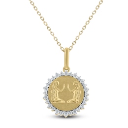 Diamond Zodiac Gemini Medallion Necklace 1/3 ct tw 10K Yellow Gold 18"