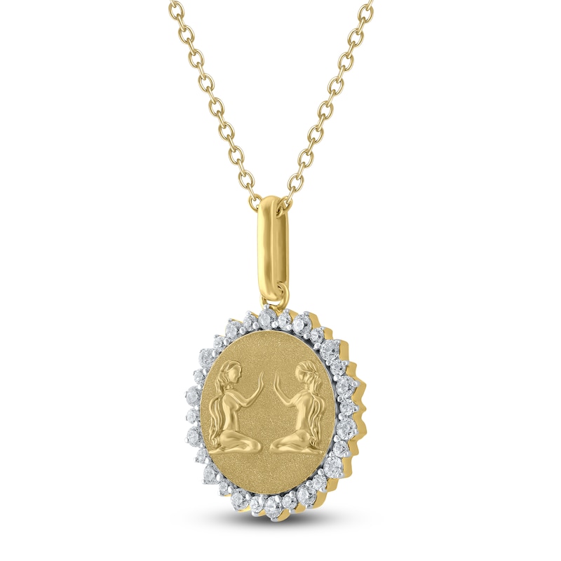 Main Image 2 of Diamond Zodiac Gemini Medallion Necklace 1/3 ct tw 10K Yellow Gold 18"