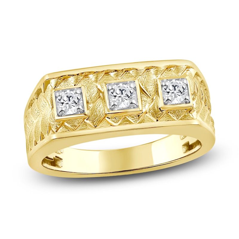 Main Image 1 of Men's Diamond Three-Stone Weave Ring 1/4 ct tw 10K Yellow Gold