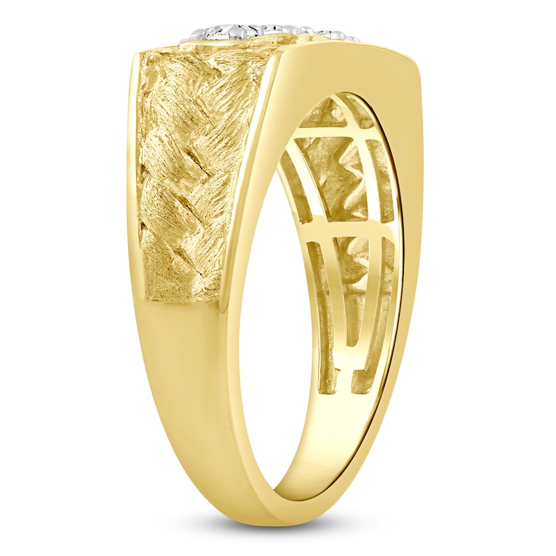 Main Image 2 of Men's Diamond Three-Stone Weave Ring 1/4 ct tw 10K Yellow Gold