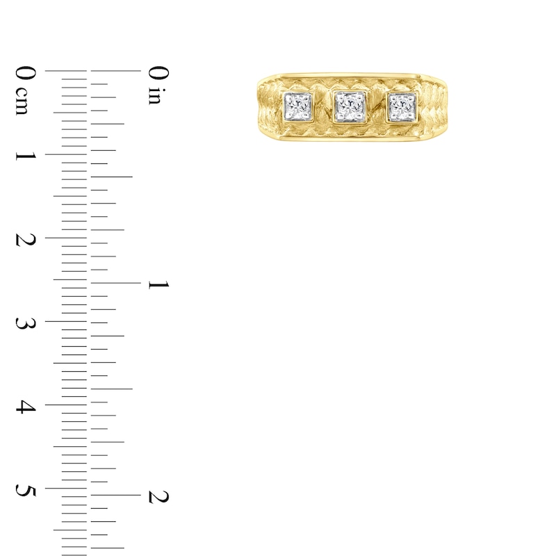 Main Image 3 of Men's Diamond Three-Stone Weave Ring 1/4 ct tw 10K Yellow Gold