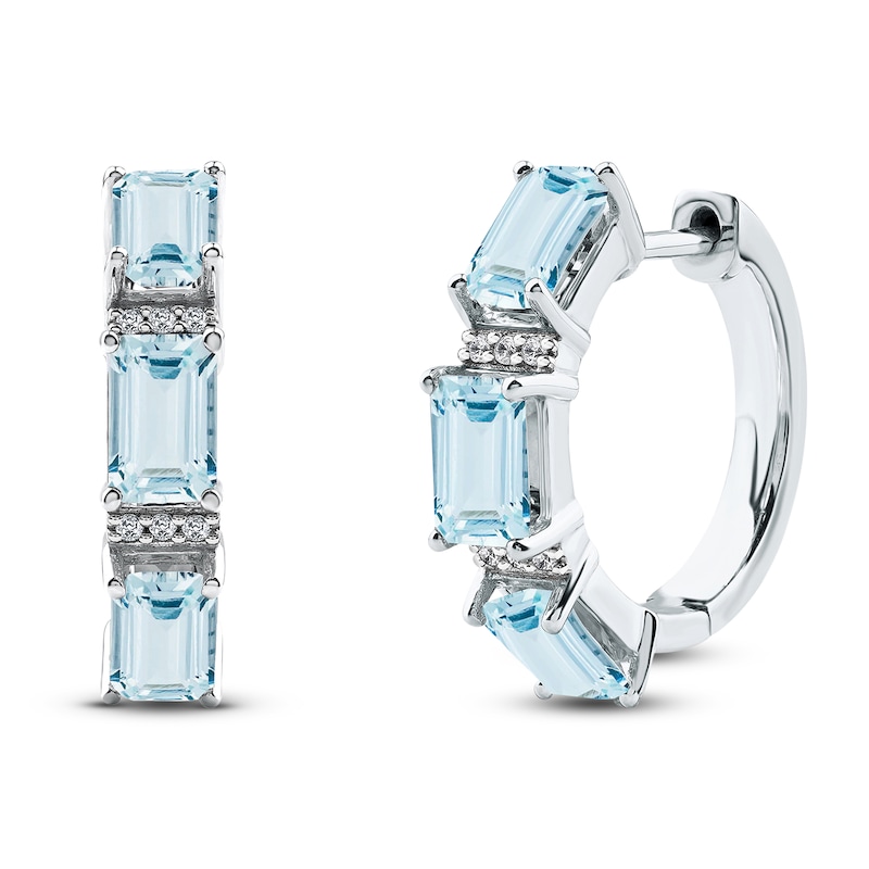 Main Image 1 of Octagon-Cut Natural Aquamarine Earrings 1/20 ct tw 14K White Gold