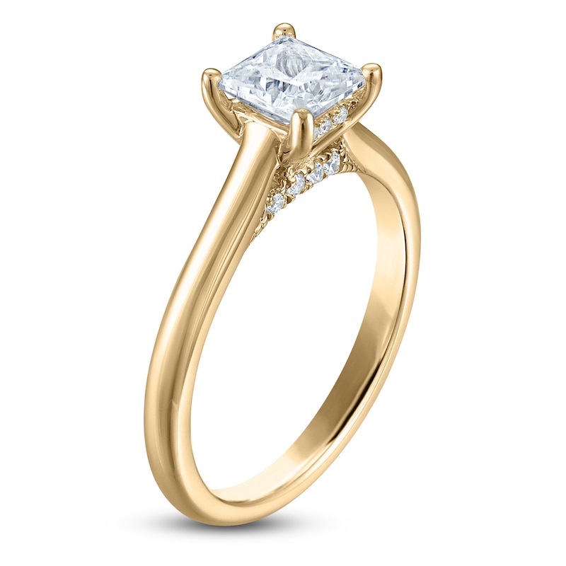 Main Image 2 of Princess-Cut Lab-Grown Diamond Solitaire Plus Engagement Ring 1 ct tw 18K Yellow Gold (VS2/F)