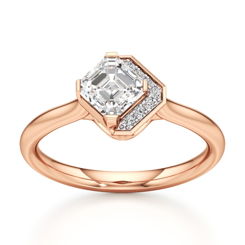 Main Image 1 of J'Lure Square-Emerald Step-Cut Lab-Grown Diamond Half-Halo Engagement Ring 1 ct tw 18K Rose Gold