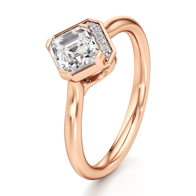 Main Image 4 of J'Lure Square-Emerald Step-Cut Lab-Grown Diamond Half-Halo Engagement Ring 1 ct tw 18K Rose Gold