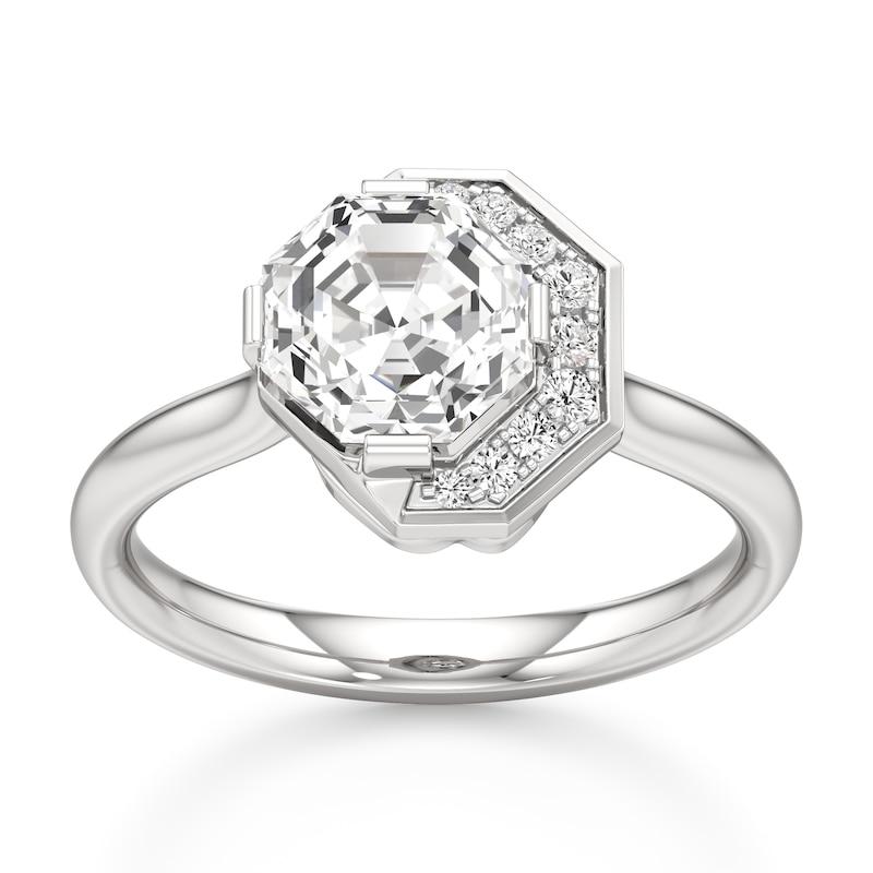 Main Image 1 of J'Lure Octagon Step-Cut Lab-Grown Diamond Half-Halo Engagement Ring 2 ct tw 18K White Gold