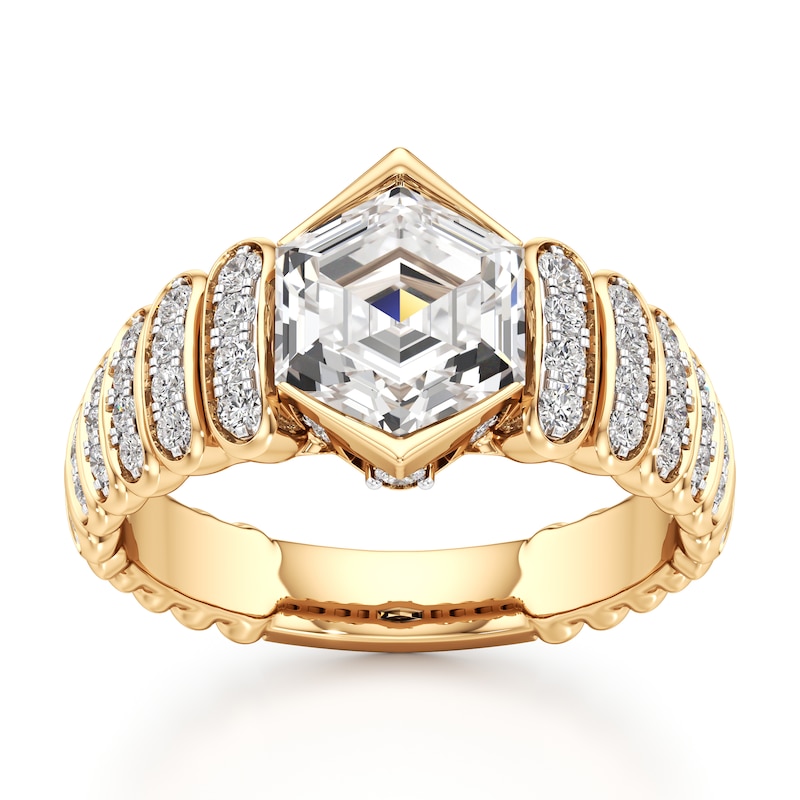 Main Image 1 of J'Lure Hexagon Step-Cut Lab-Grown Diamond Engagement Ring 2-3/8 ct tw 18K Yellow Gold