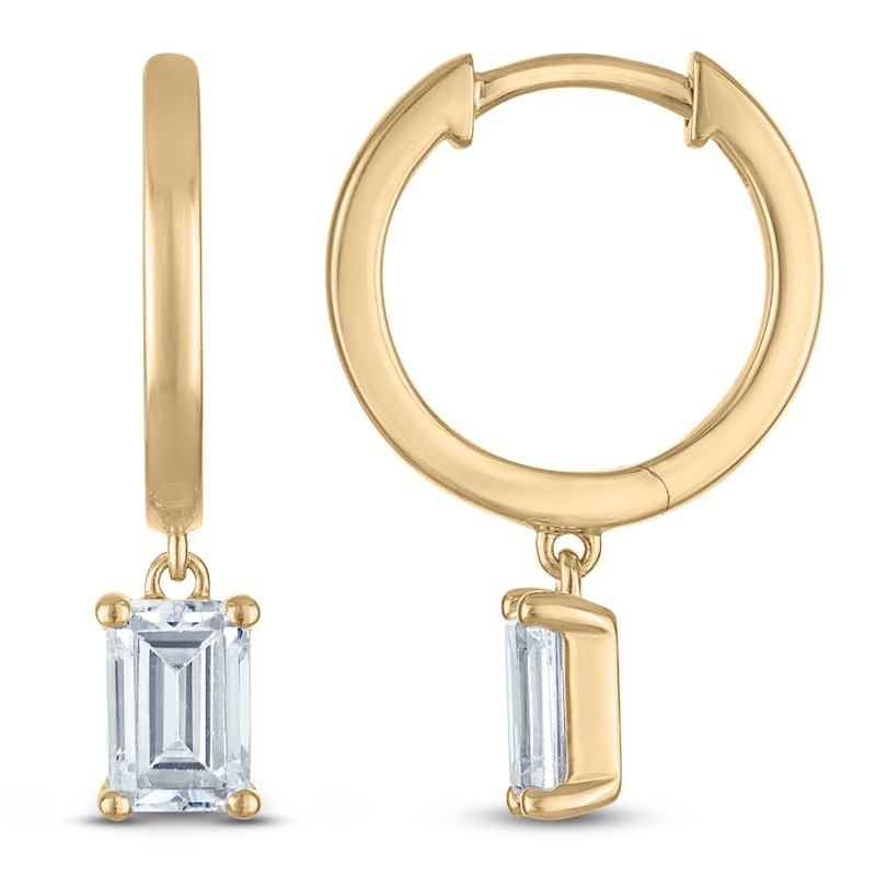 Emerald-Cut Lab-Grown Diamond Solitaire Dangle Hoop Earrings ct tw 14K Gold (SI2/F