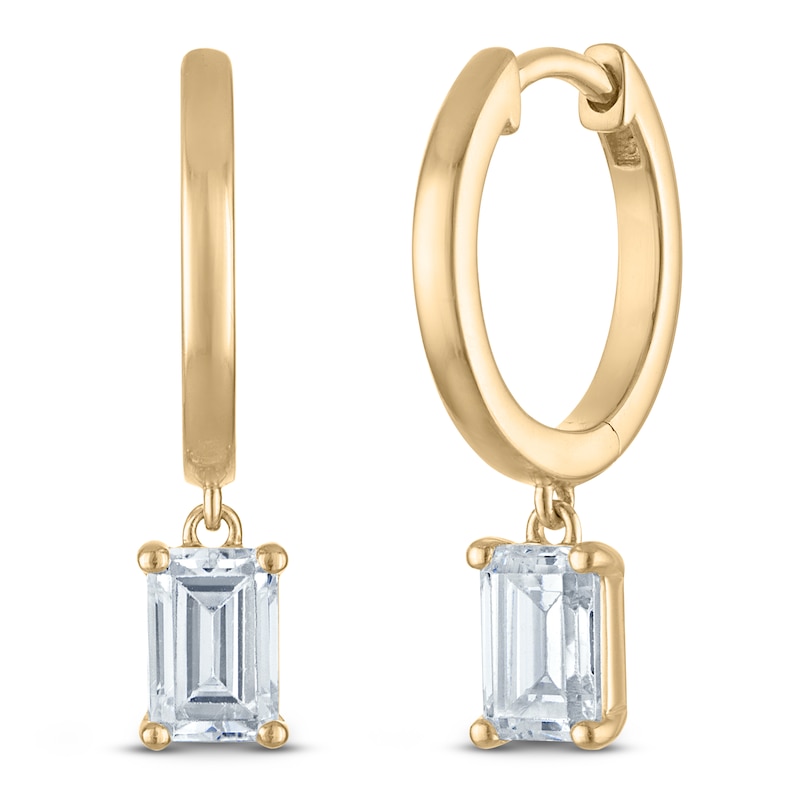 Main Image 2 of Emerald-Cut Lab-Grown Diamond Solitaire Dangle Hoop Earrings 1 ct tw 14K Yellow Gold (SI2/F)