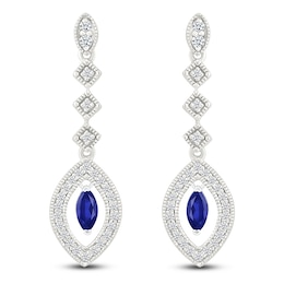Marquise-Cut Blue Lab-Created Sapphire & White Lab-Created Sapphire Drop Earrings Sterling Silver