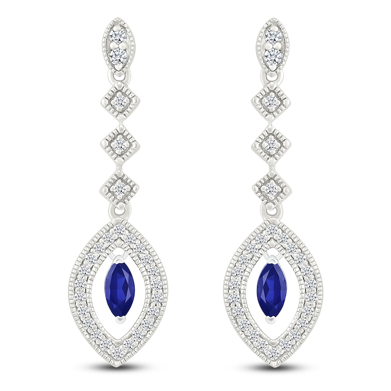 Main Image 1 of Marquise-Cut Blue Lab-Created Sapphire & White Lab-Created Sapphire Drop Earrings Sterling Silver