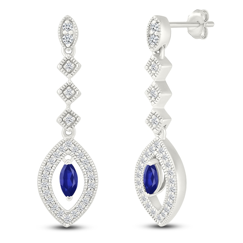 Main Image 2 of Marquise-Cut Blue Lab-Created Sapphire & White Lab-Created Sapphire Drop Earrings Sterling Silver