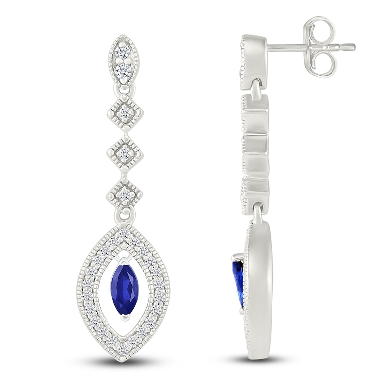 Main Image 3 of Marquise-Cut Blue Lab-Created Sapphire & White Lab-Created Sapphire Drop Earrings Sterling Silver