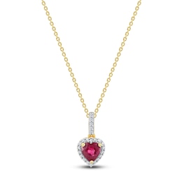 Natural Ruby & Diamond Heart Pendant Necklace 1/15 ct tw 14K Yellow Gold