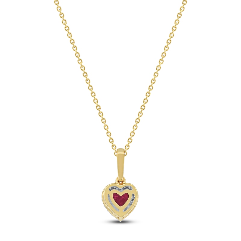 Main Image 3 of Natural Ruby & Diamond Heart Pendant Necklace 1/15 ct tw 14K Yellow Gold
