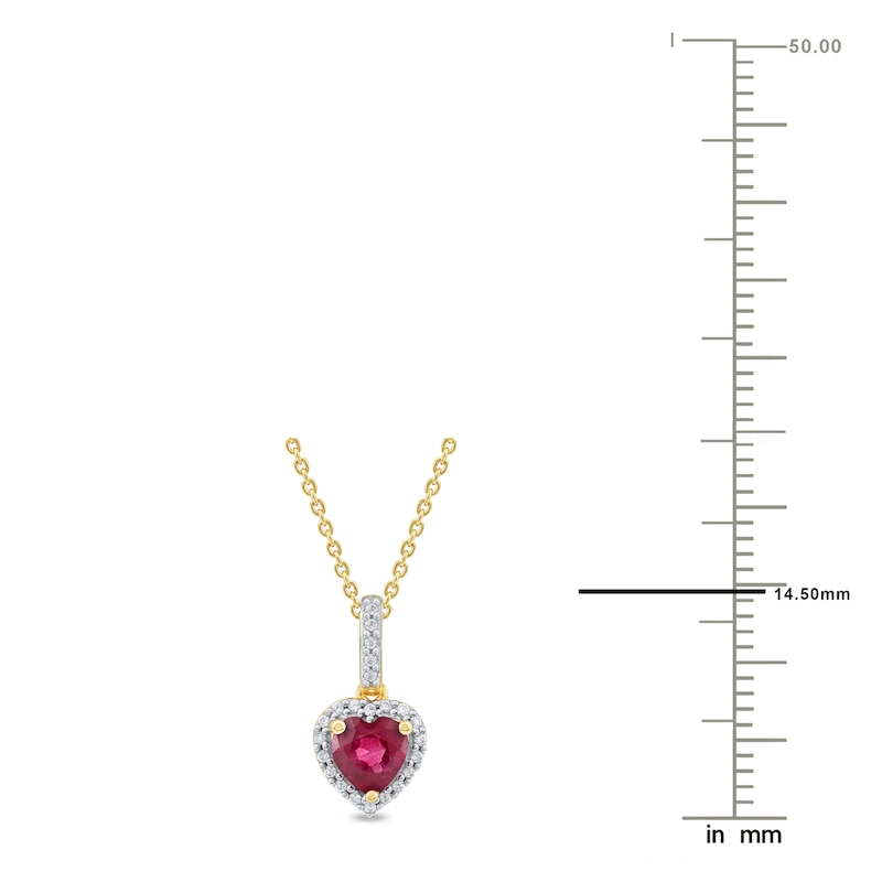 Main Image 4 of Natural Ruby & Diamond Heart Pendant Necklace 1/15 ct tw 14K Yellow Gold