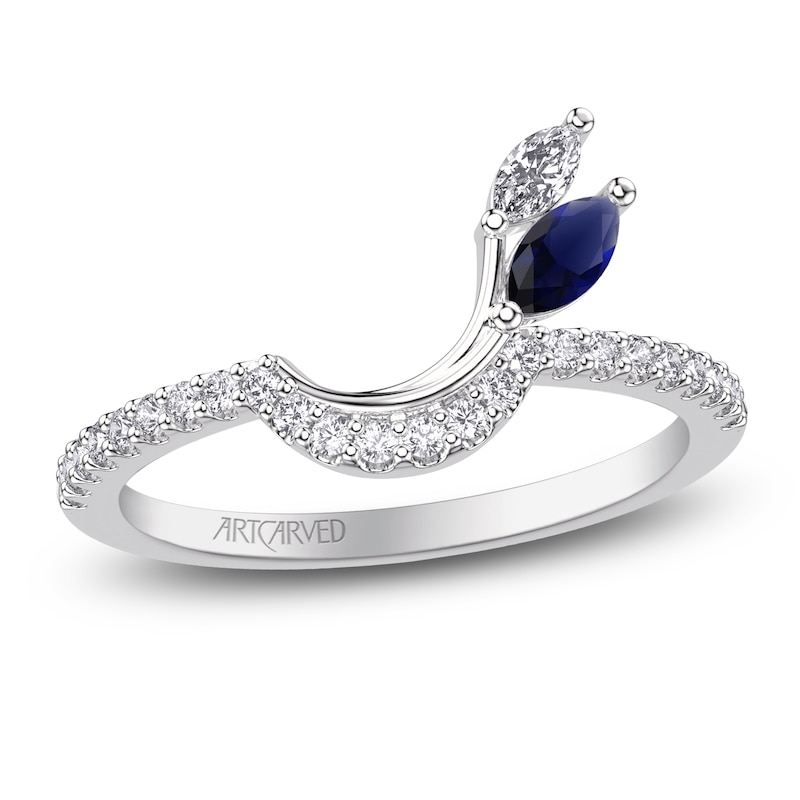 Main Image 1 of ArtCarved Marquise-Cut Diamond & Natural Blue Sapphire Anniversary Ring 1/4 ct tw 14K White Gold