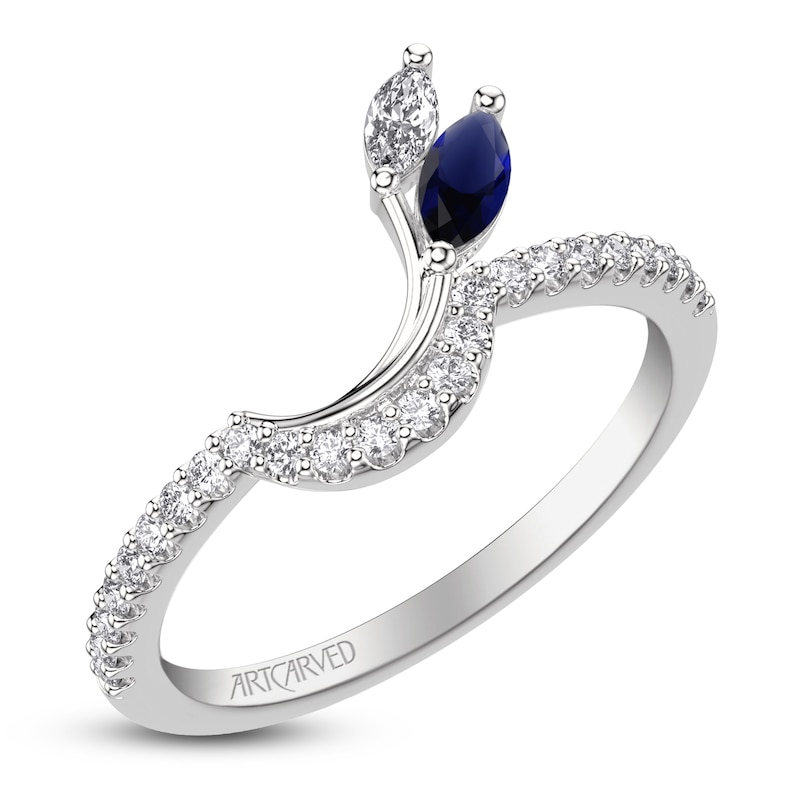 Main Image 2 of ArtCarved Marquise-Cut Diamond & Natural Blue Sapphire Anniversary Ring 1/4 ct tw 14K White Gold