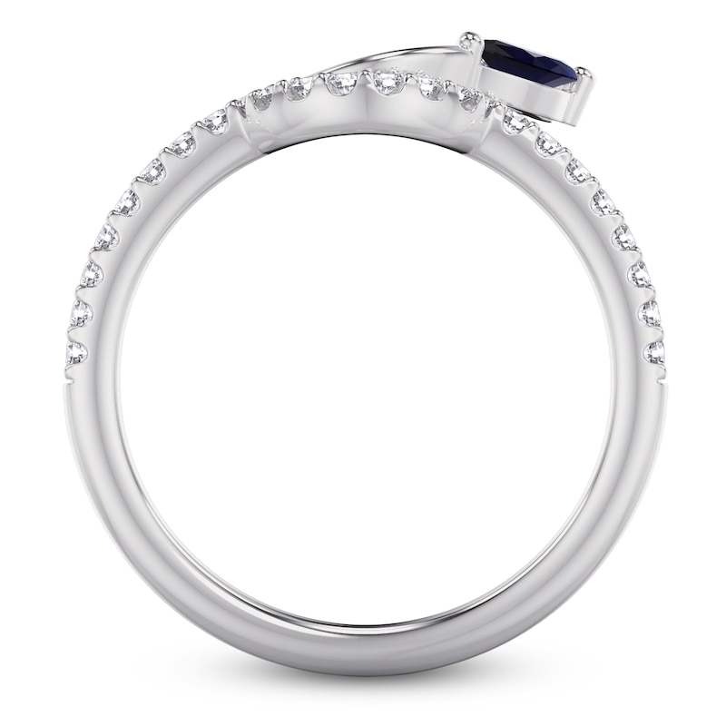 Main Image 3 of ArtCarved Marquise-Cut Diamond & Natural Blue Sapphire Anniversary Ring 1/4 ct tw 14K White Gold