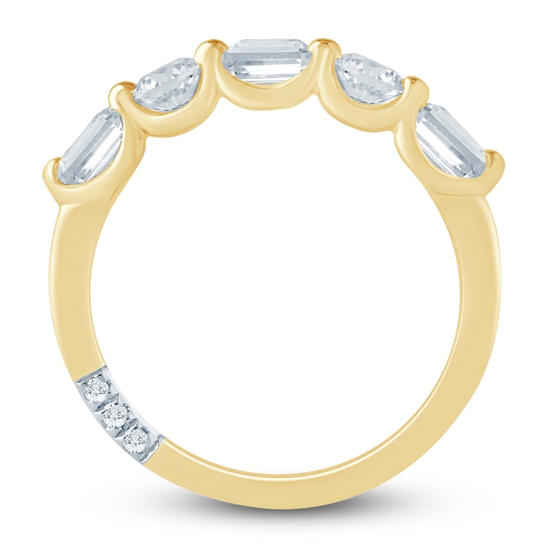 Main Image 4 of Pnina Tornai Emerald & Round-Cut Lab-Grown Diamond Five-Stone Anniversary Ring 1 ct tw 14K Yellow Gold