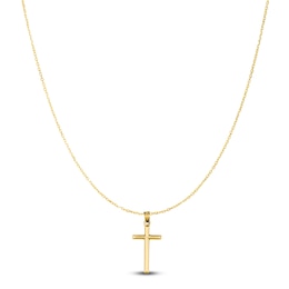 Tube Cross Necklace 14K Yellow Gold 18"