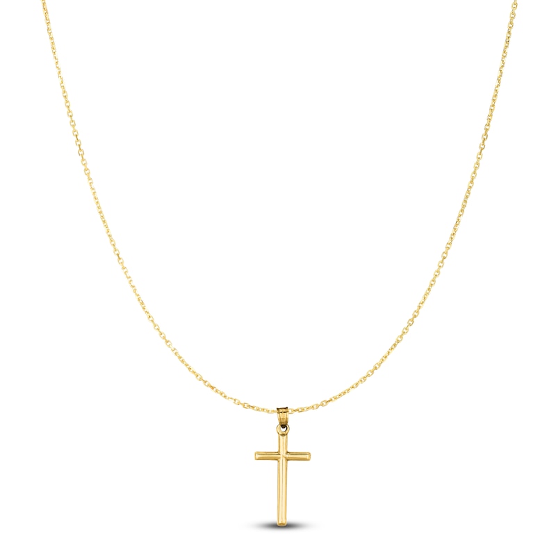 Main Image 1 of Tube Cross Necklace 14K Yellow Gold 18"