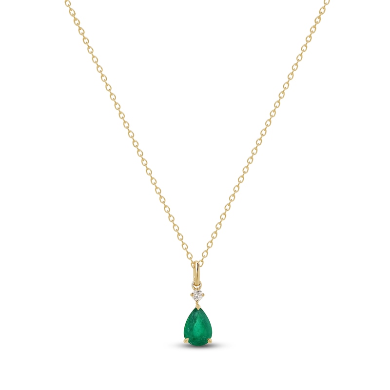 Main Image 1 of Pear-Shaped Natural Emerald & Diamond Accent Necklace 14K Yellow Gold 17"