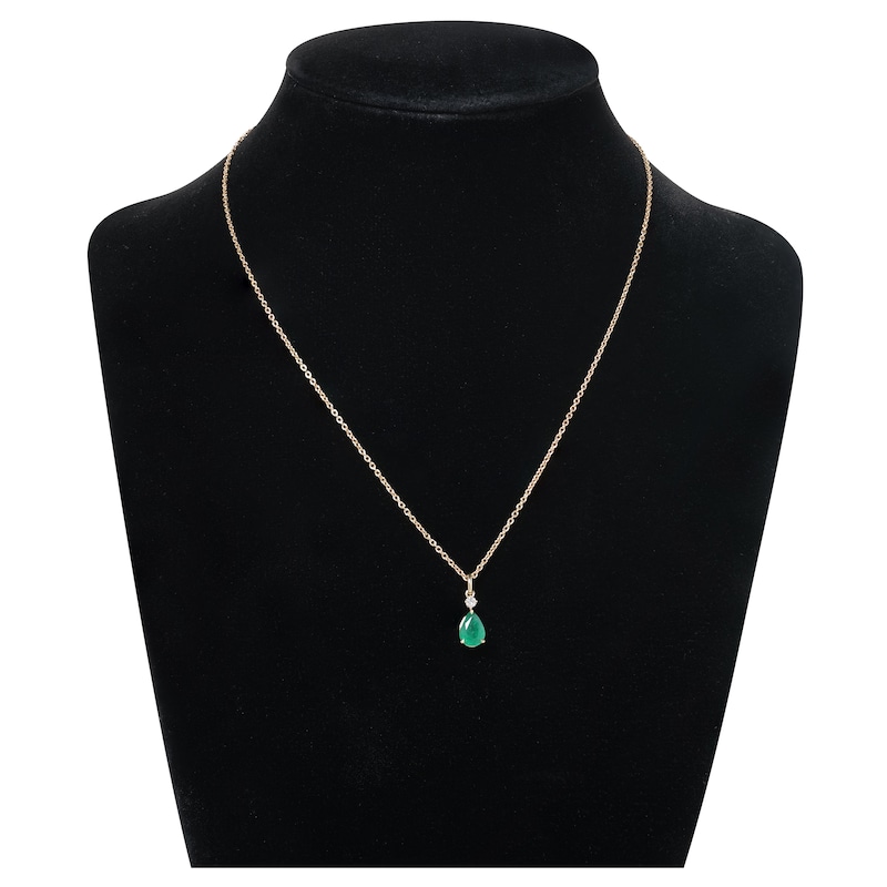 Main Image 3 of Pear-Shaped Natural Emerald & Diamond Accent Necklace 14K Yellow Gold 17"