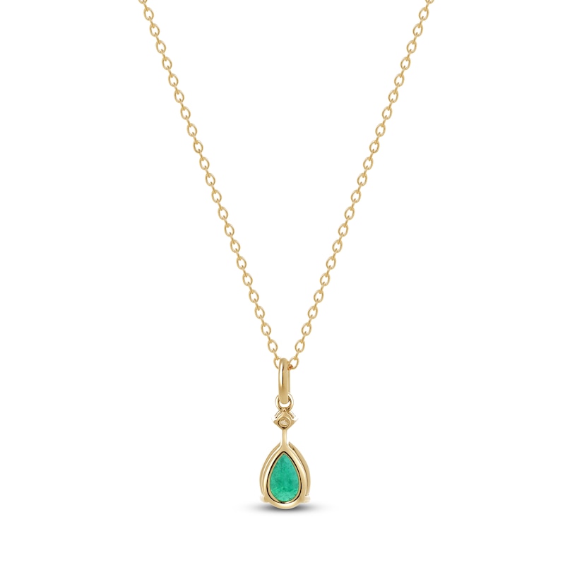 Main Image 5 of Pear-Shaped Natural Emerald & Diamond Accent Necklace 14K Yellow Gold 17"