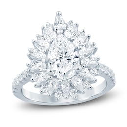 Pear-Shaped Lab-Grown Diamond Starburst Halo Engagement Ring 2-1/3 ct tw 14K White Gold
