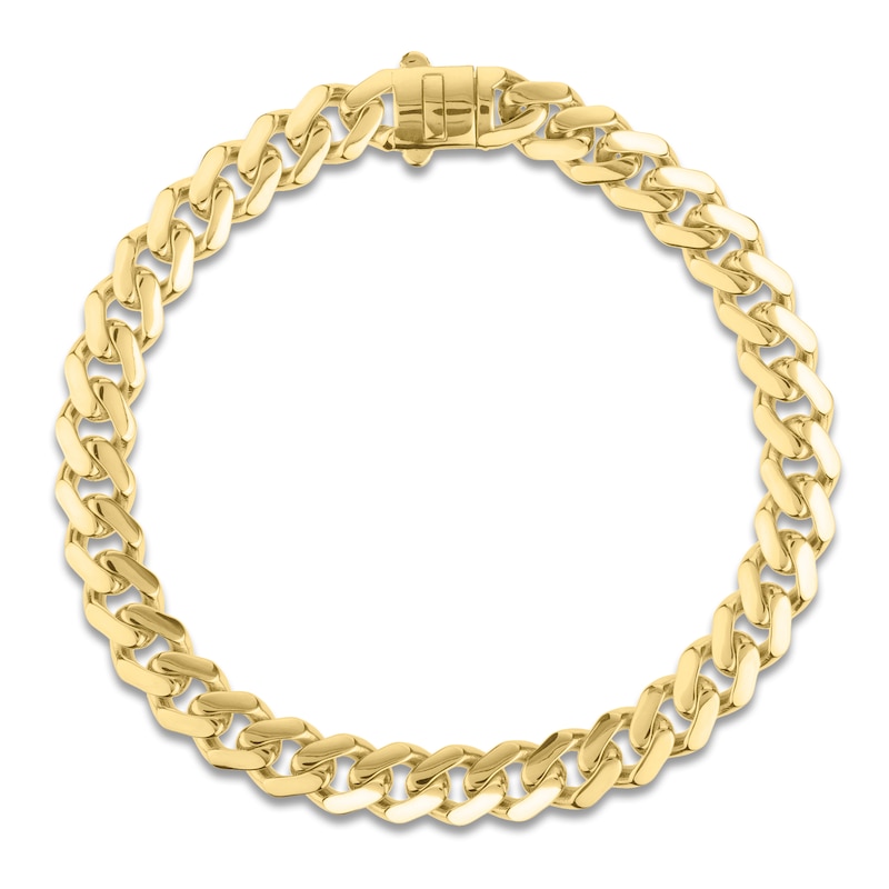 Main Image 1 of Cuban Curb Chain Bracelet 8mm Semi-Solid 14K Yellow Gold 8.25"