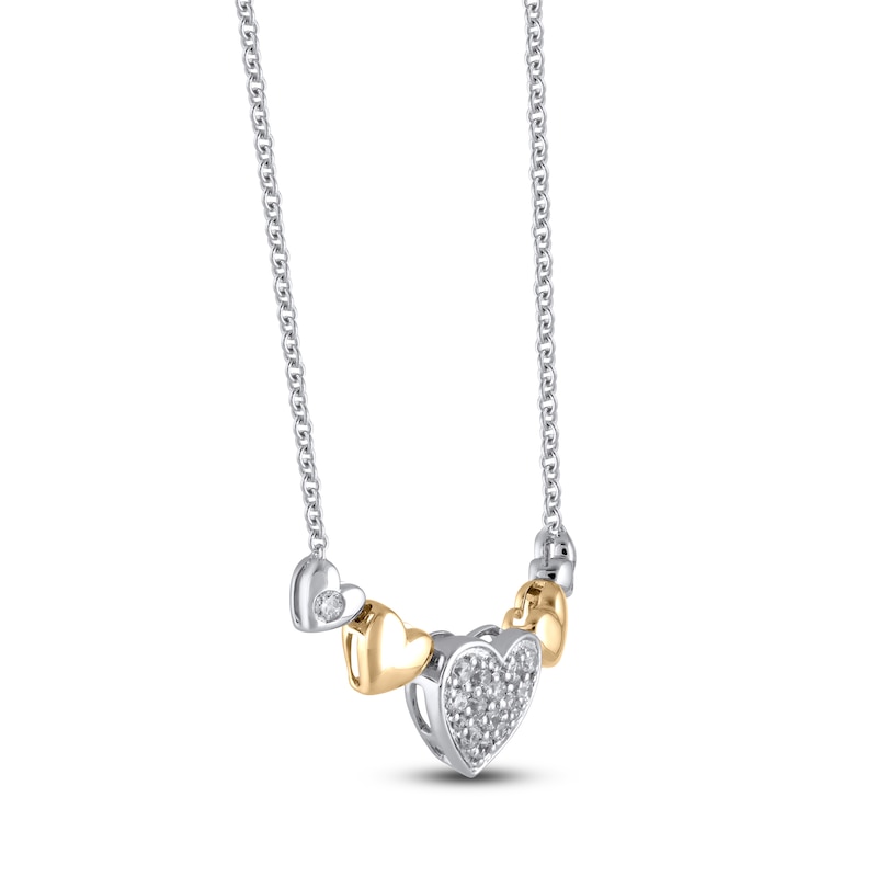 Main Image 2 of Multi-Diamond Hearts Curve Necklace 1/5 ct tw Sterling Silver & 10K Yellow Gold 18"