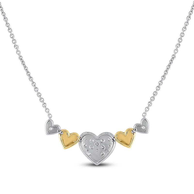 Main Image 3 of Multi-Diamond Hearts Curve Necklace 1/5 ct tw Sterling Silver & 10K Yellow Gold 18"