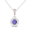 Thumbnail Image 1 of Natural Tanzanite & Diamond Halo Necklace 1/10 ct tw 10K White Gold 18"