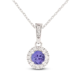 Natural Tanzanite & Diamond Halo Necklace 1/10 ct tw 10K White Gold 18"