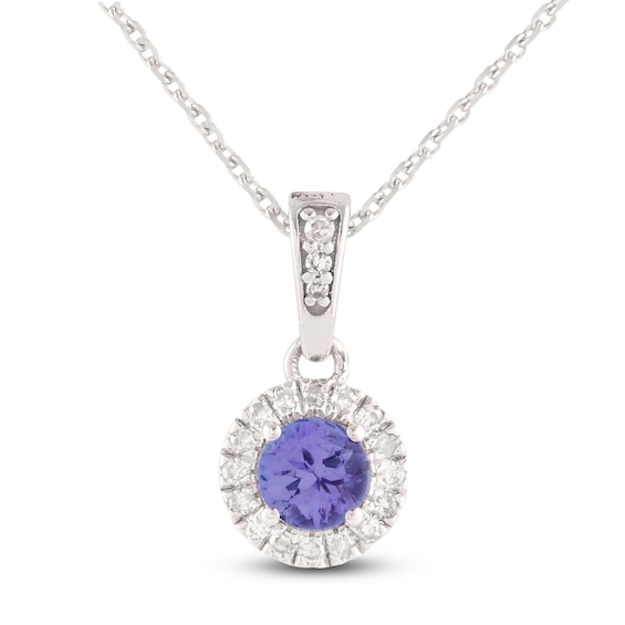 Natural Tanzanite & Diamond Halo Necklace 1/10 ct tw 10K White Gold 18"