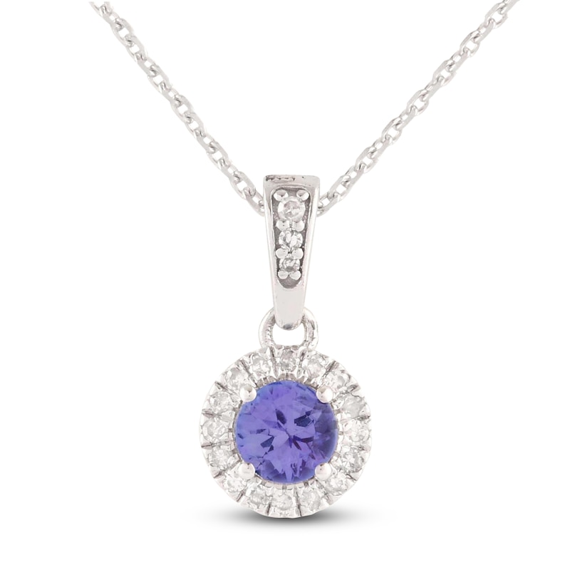 Main Image 1 of Natural Tanzanite & Diamond Halo Necklace 1/10 ct tw 10K White Gold 18"