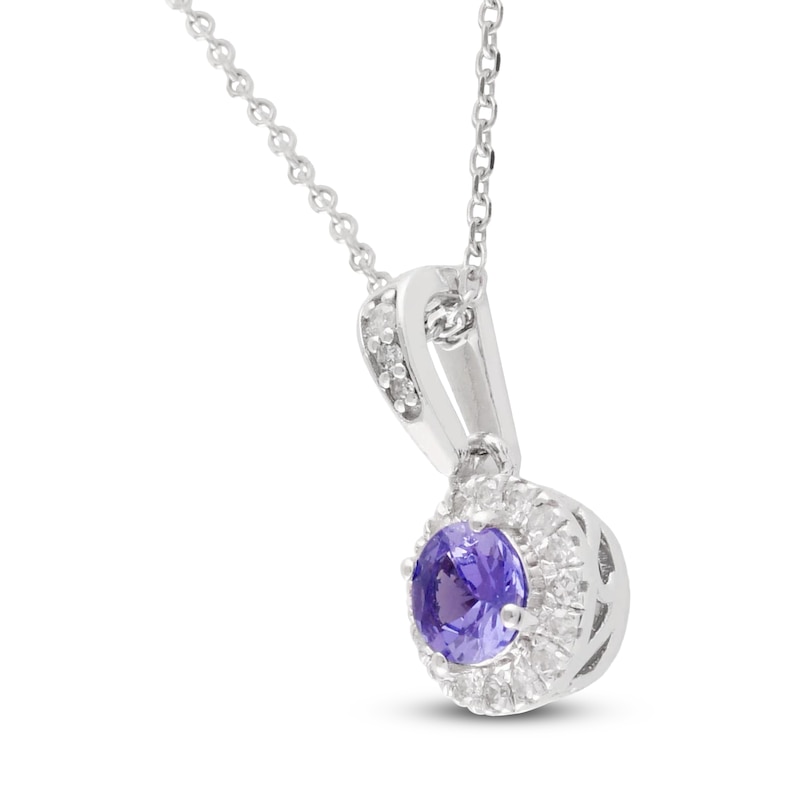 Main Image 2 of Natural Tanzanite & Diamond Halo Necklace 1/10 ct tw 10K White Gold 18"